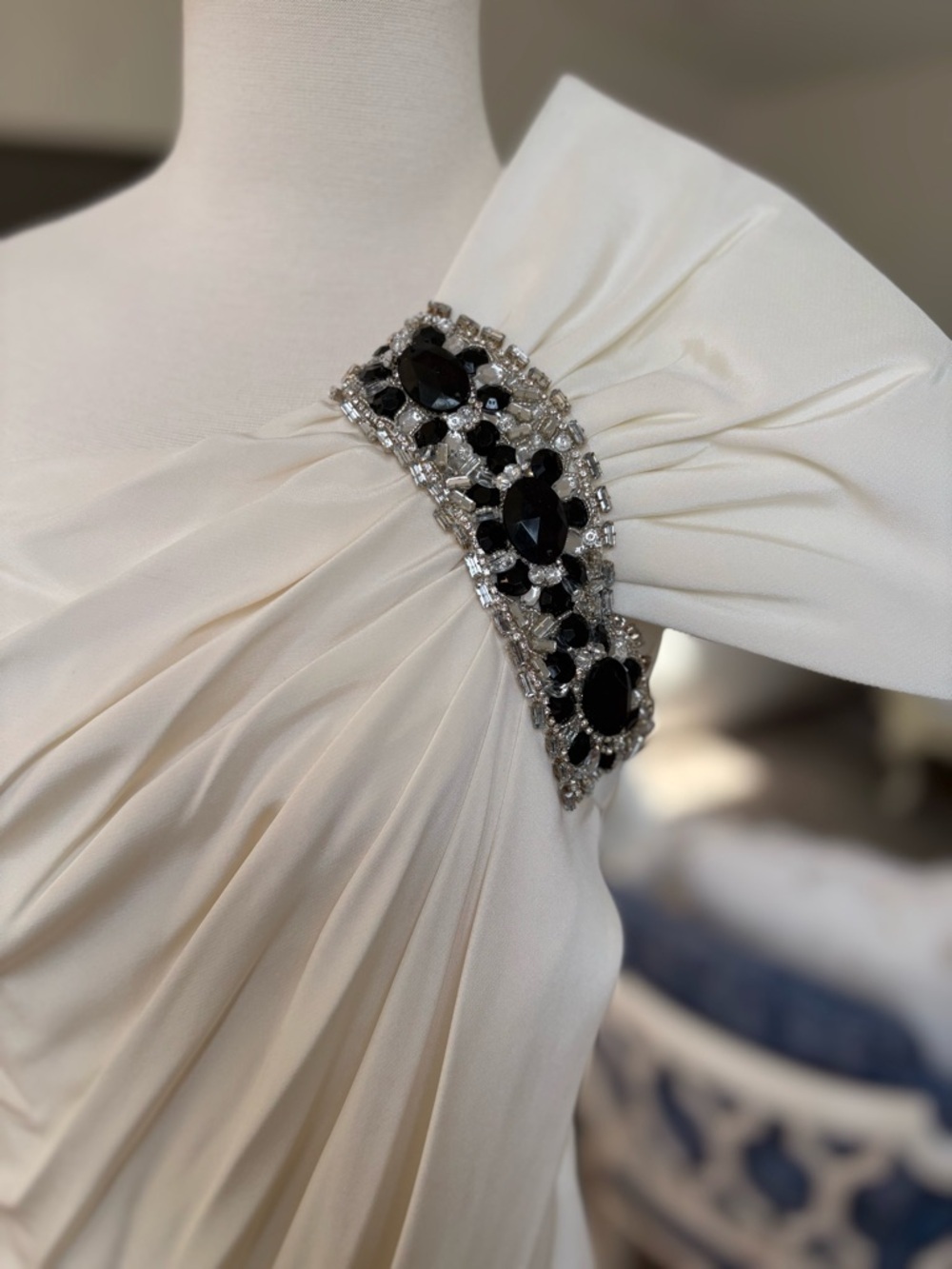 Marchesa One-Shoulder Ivory Gown with Jeweled Accent - Picture 2 of 4